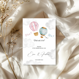 Tafelkaart voor gender reveal met luchtballonnen ontwerp