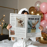 Gepersonaliseerde trouwkrant met eigen foto's en namen