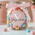 Gepersonaliseerde roze geboortesticker voor meisjes op snoeppot - Creations and More