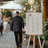 Seating-chart voor bruiloft met speels rood ontwerp