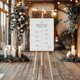 Welkomstbord voor bruiloft met draaiboek / wedding timeline chique ontwerp
