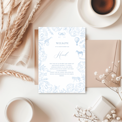 Tafelkaart voor babyshower met blauwe dieren ontwerp - Creations and More