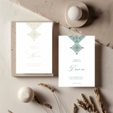 Tafelkaart voor bruiloft met marokkaans fessia groen ontwerp