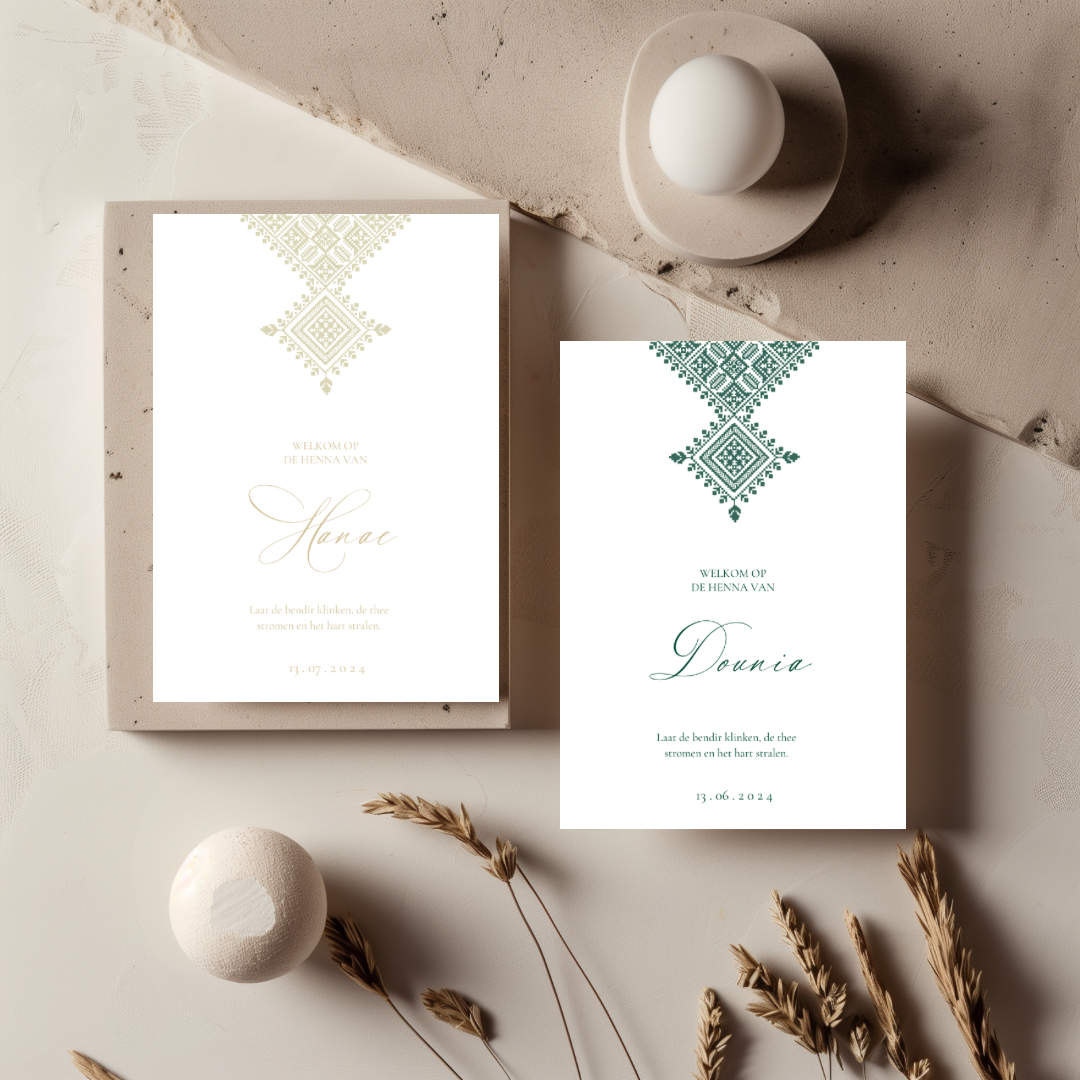 Tafelkaart voor henna met marokkaans fessia goud ontwerp
