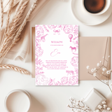 Tafelkaart voor babyshower met roze dieren ontwerp