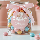 Assiya geboortesticker voor meisjes met teddybeer en luchtballon
