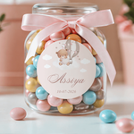 Gepersonaliseerde Assiya geboortesticker voor meisjes op snoeppot