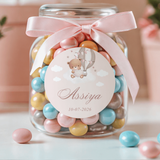 Gepersonaliseerde Assiya geboortesticker voor meisjes op snoeppot
