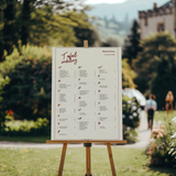 Seating-chart voor bruiloft met speels rood ontwerp