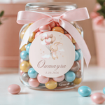 Gepersonaliseerde Oumayra geboortesticker voor meisjes op snoeppot