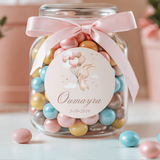 Gepersonaliseerde Oumayra geboortesticker voor meisjes op snoeppot