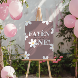 Welkomstbord voor verjaardag met madeliefjes 1 jaar dusty mauve ontwerp