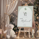Welkomstbord voor geboorte met olifant met ballon groen ontwerp