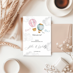 Tafelkaart voor gender reveal met luchtballonnen ontwerp - Creations and More