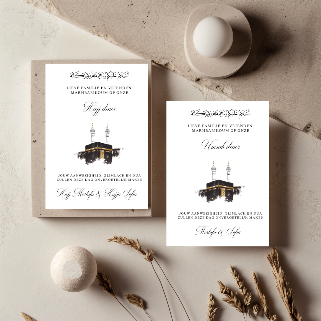 Tafelkaart voor hajj / umrah met schilderij ontwerp