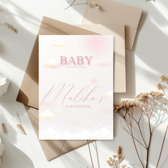 Tafelkaart voor babyshower met roze wolken ontwerp - Creations and More