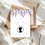 Tafelkaart voor bridal shower met bridgerton ontwerp