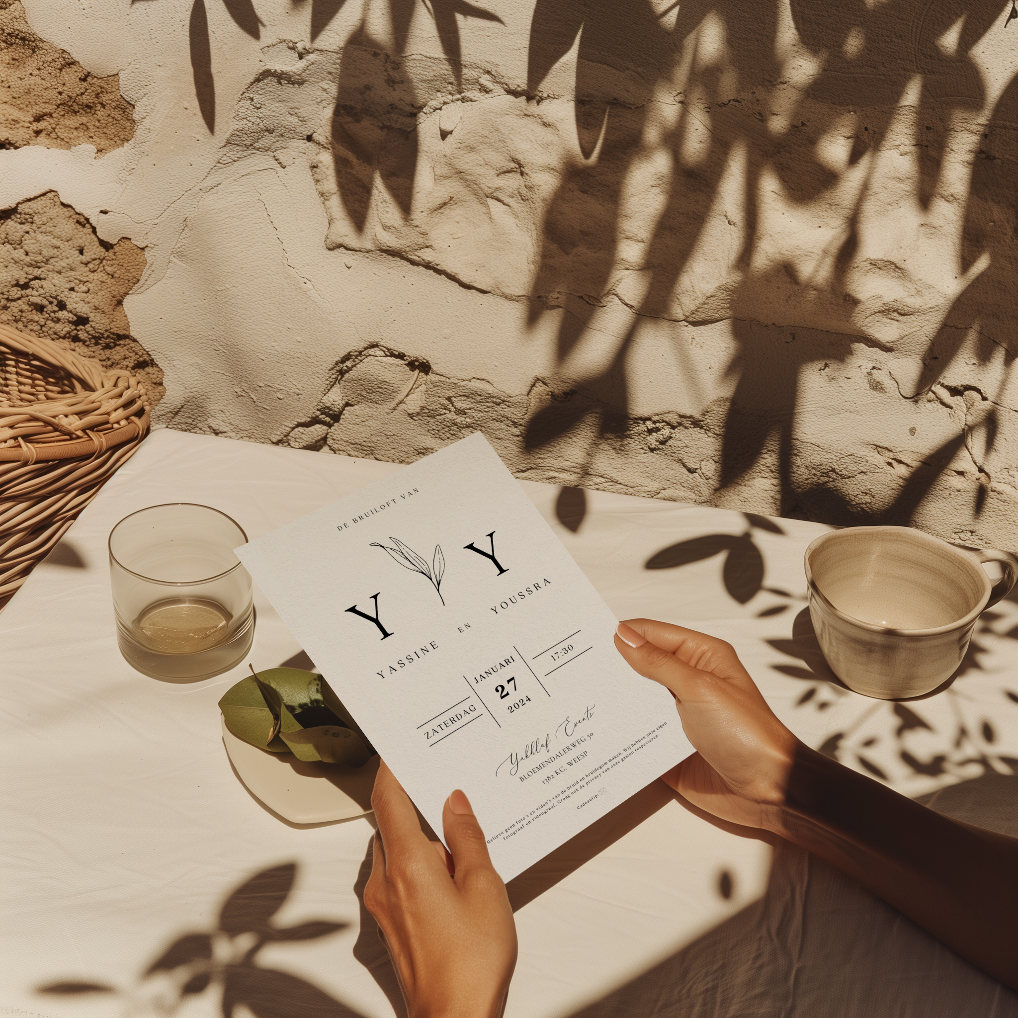 Uitnodiging voor bruiloft met initialen ontwerp