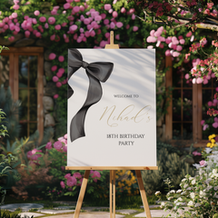 Welkomstbord voor verjaardag met zwarte strik ontwerp - Creations and More