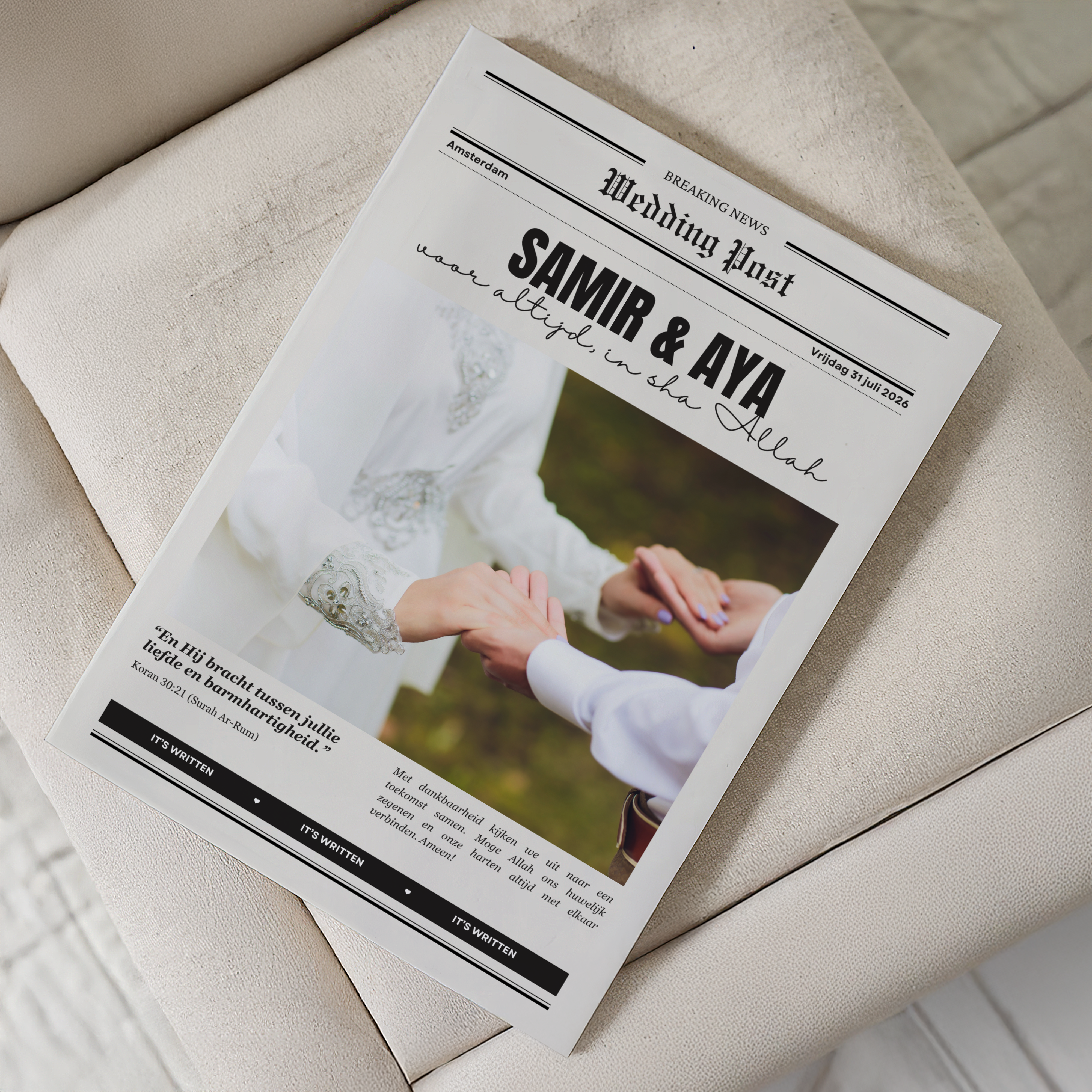Gepersonaliseerde nikah newspaper voor islamitische bruiloft