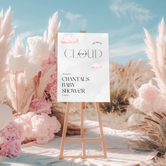 Welkomstbord voor babyshower met roze wolken cloud 9 ontwerp - Creations and More