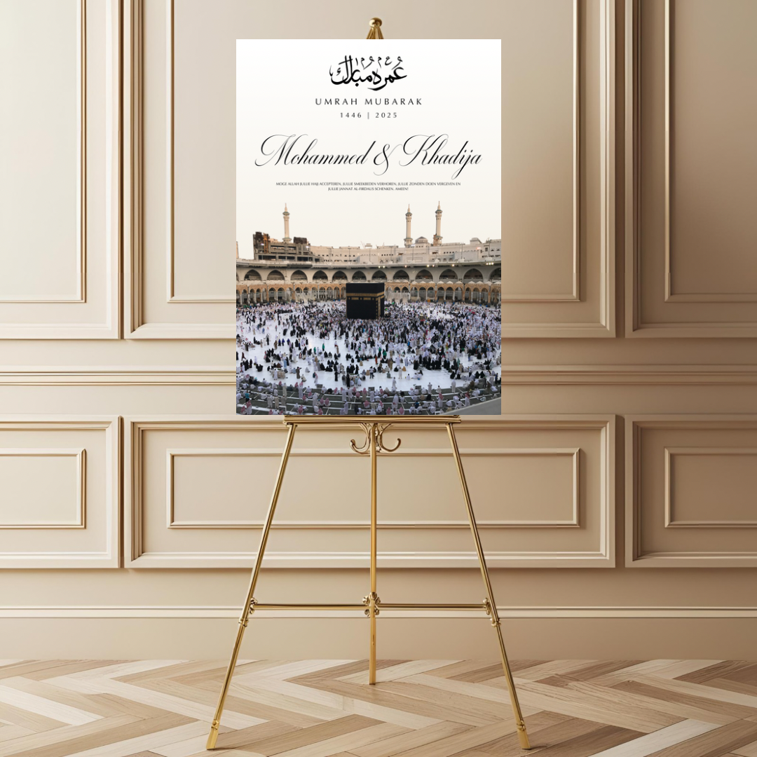 Welkomstbord voor hajj / umrah met mekka ontwerp