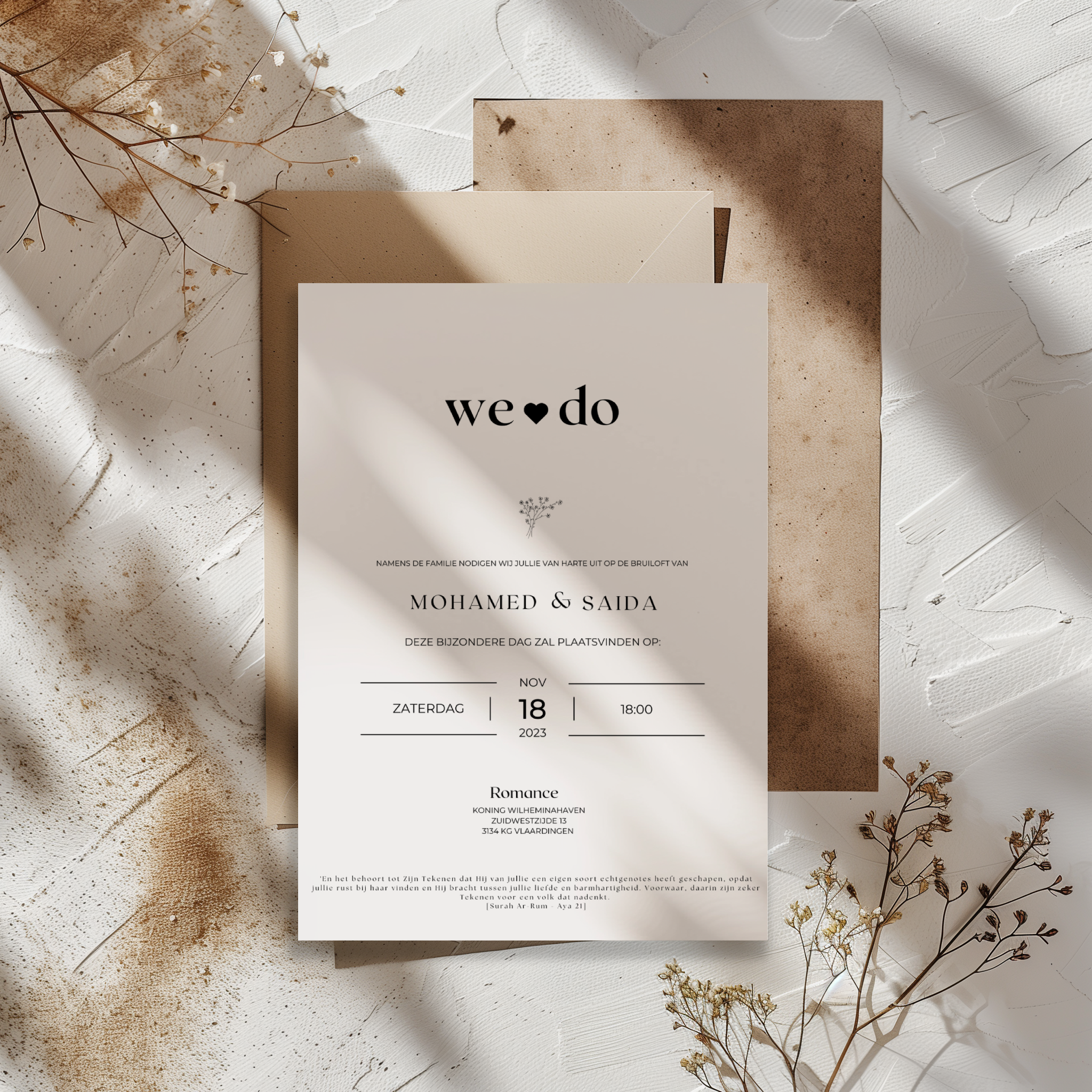 Uitnodiging voor bruiloft met we do ontwerp