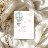 Kaart Babyshower - Blauwe Luchtballon met wolkjes
