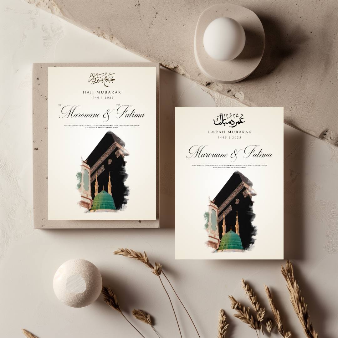 Tafelkaart voor hajj / umrah met mekka en medina (matching) ontwerp