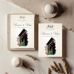 Tafelkaart voor hajj / umrah met mekka en medina (matching) ontwerp