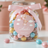 Gepersonaliseerde geboortesticker voor meisjes met beertje en ballonnen op snoeppot - Creations and More