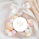 Marco & Romy initialen trouwsticker met elegant monogram voor trouwbedankjes