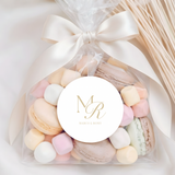 Marco & Romy initialen trouwsticker met elegant monogram voor trouwbedankjes