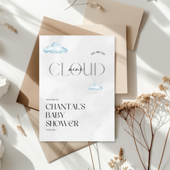 Tafelkaart voor babyshower met blauwe wolken cloud 9 ontwerp - Creations and More