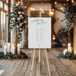 Welkomstbord voor bruiloft met draaiboek / wedding timeline klassiek ontwerp