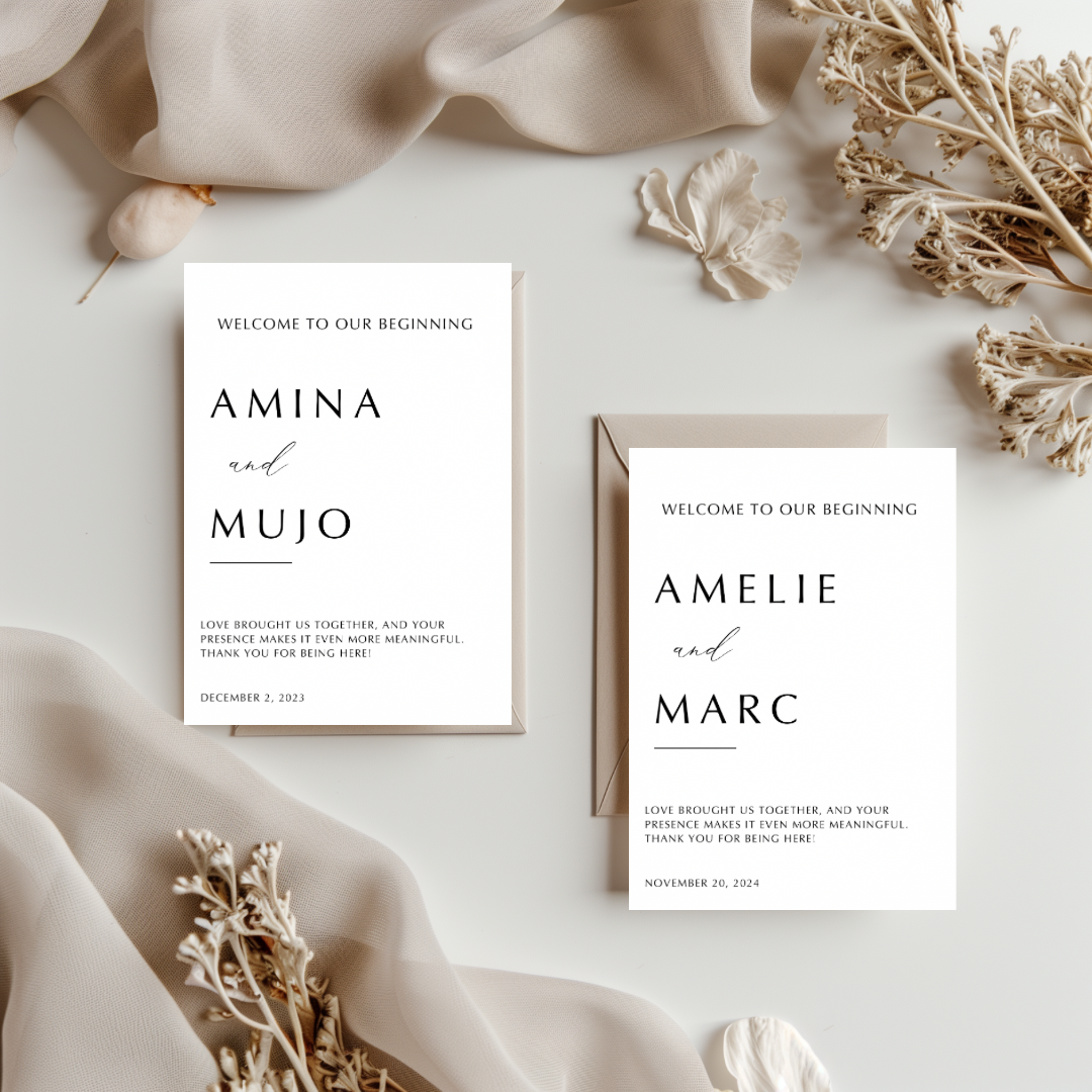 Tafelkaart voor bruiloft met strak en elegant ontwerp