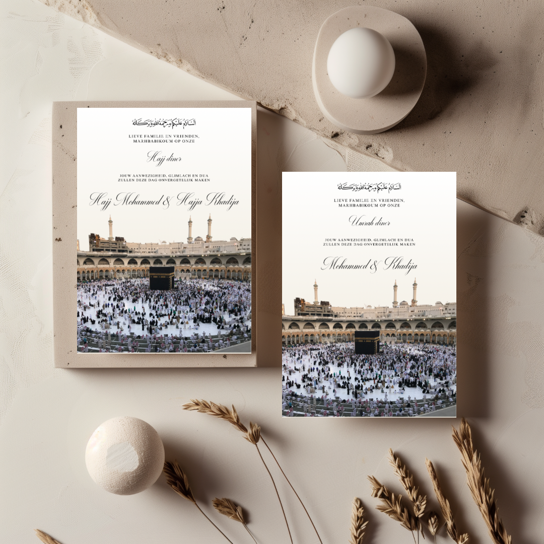 Tafelkaart voor hajj / umrah met mekka ontwerp