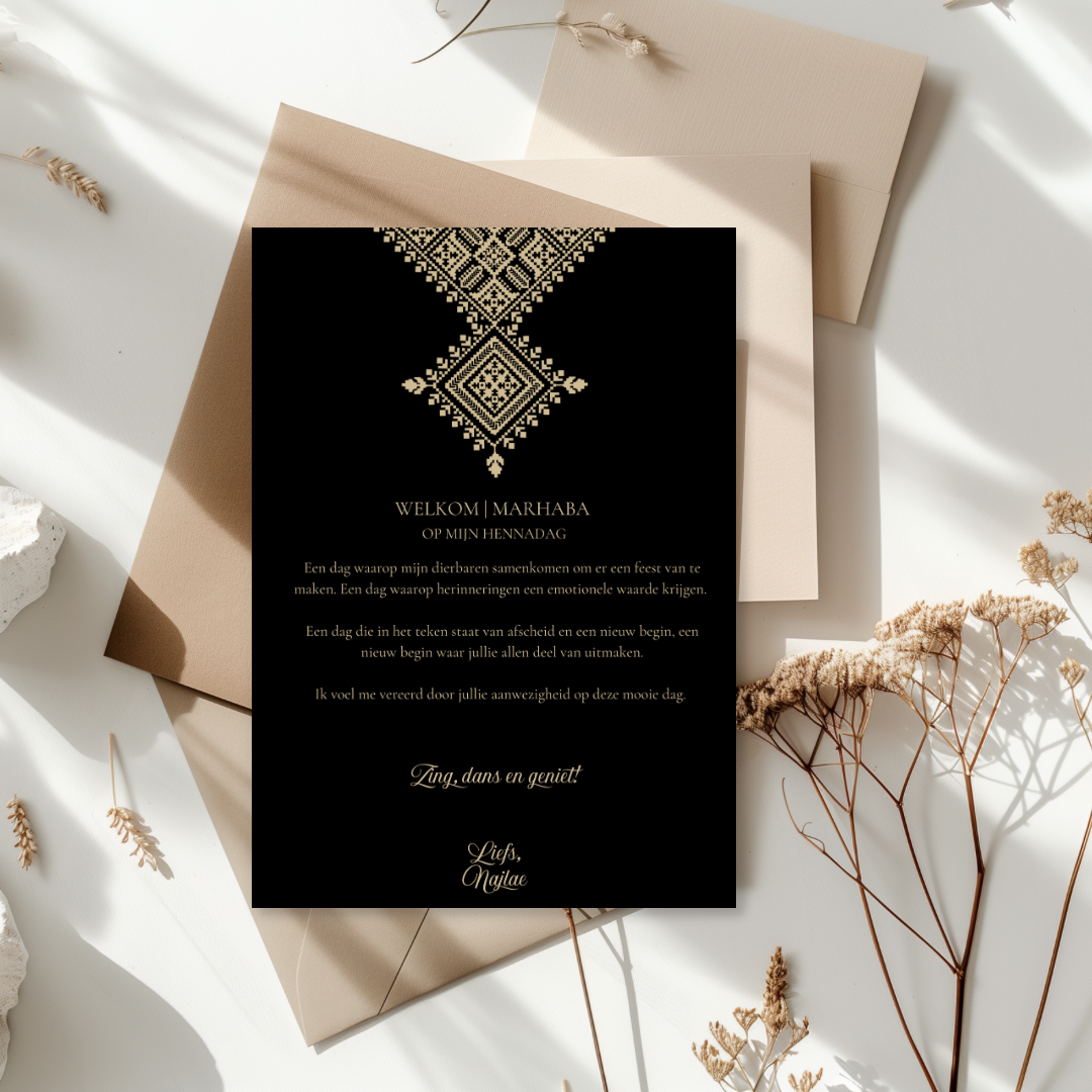 Tafelkaart voor henna met marokkaans fessi ontwerp