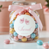 Gepersonaliseerde geboortesticker voor meisjes met roze babyschoentjes op snoeppot - Creations and More