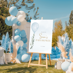 Welkomstbord voor babyshower met blauwe ballon ontwerp
