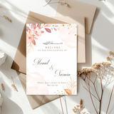 Tafelkaart voor bruiloft met roze bloemen ontwerp