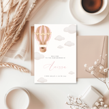 Kaart Babyshower - Roze Luchtballon met wolkjes