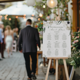 Seating-chart voor bruiloft met witte bloemen ontwerp