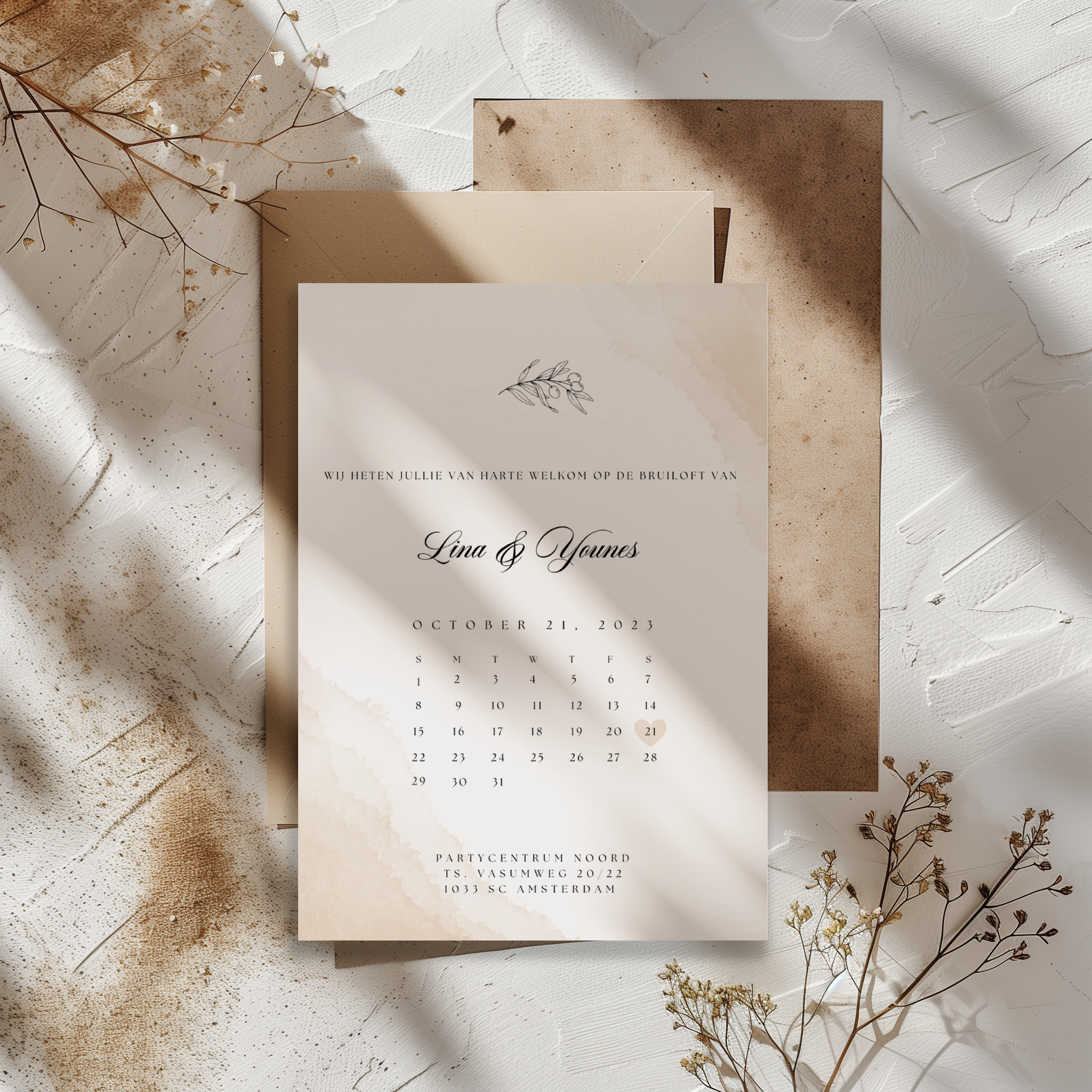 Uitnodiging voor bruiloft met kalender ontwerp