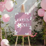 Welkomstbord voor verjaardag met madeliefjes 1 jaar roze ontwerp