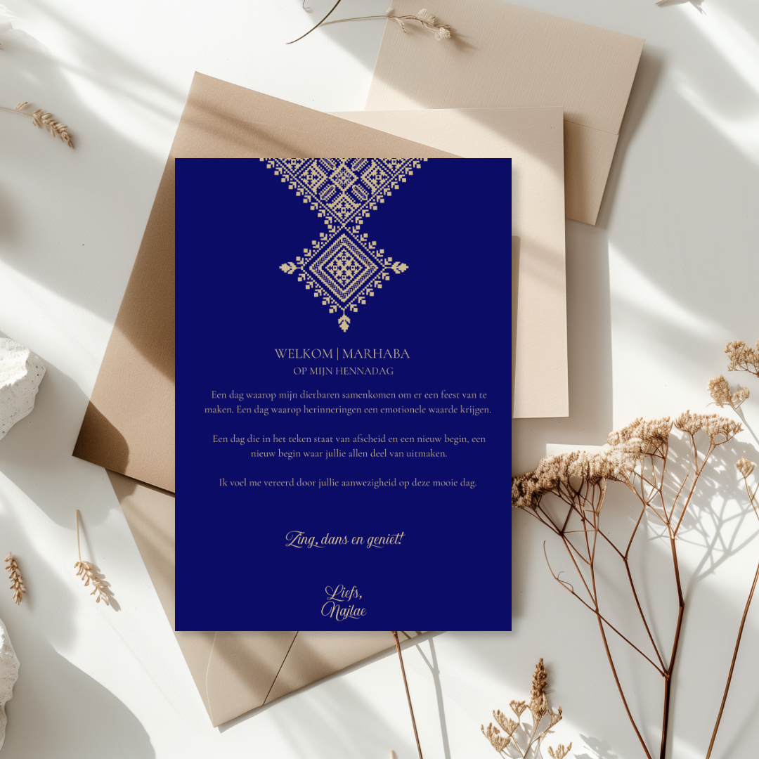 Tafelkaart voor henna met marokkaans fessi ontwerp