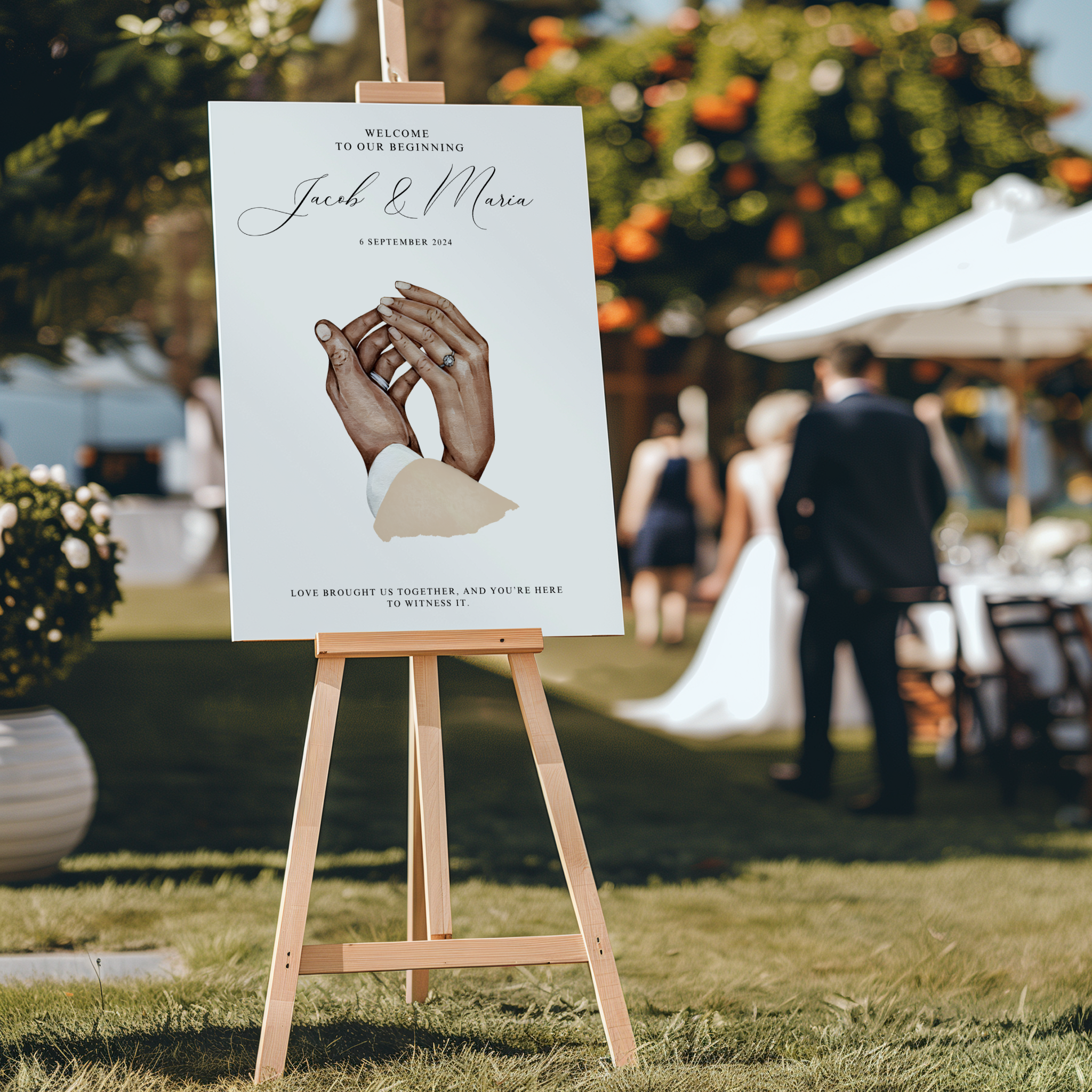 Welkomstbord voor bruiloft met donker ontwerp