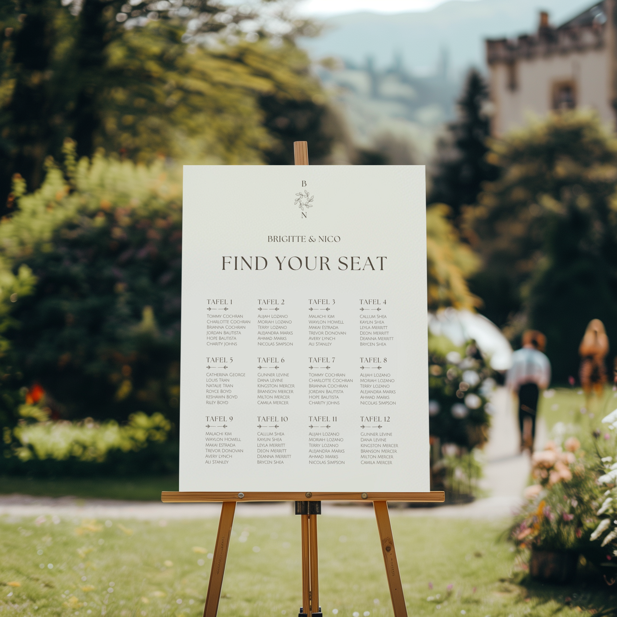 Seating-chart voor bruiloft met elegant & klassiek ontwerp