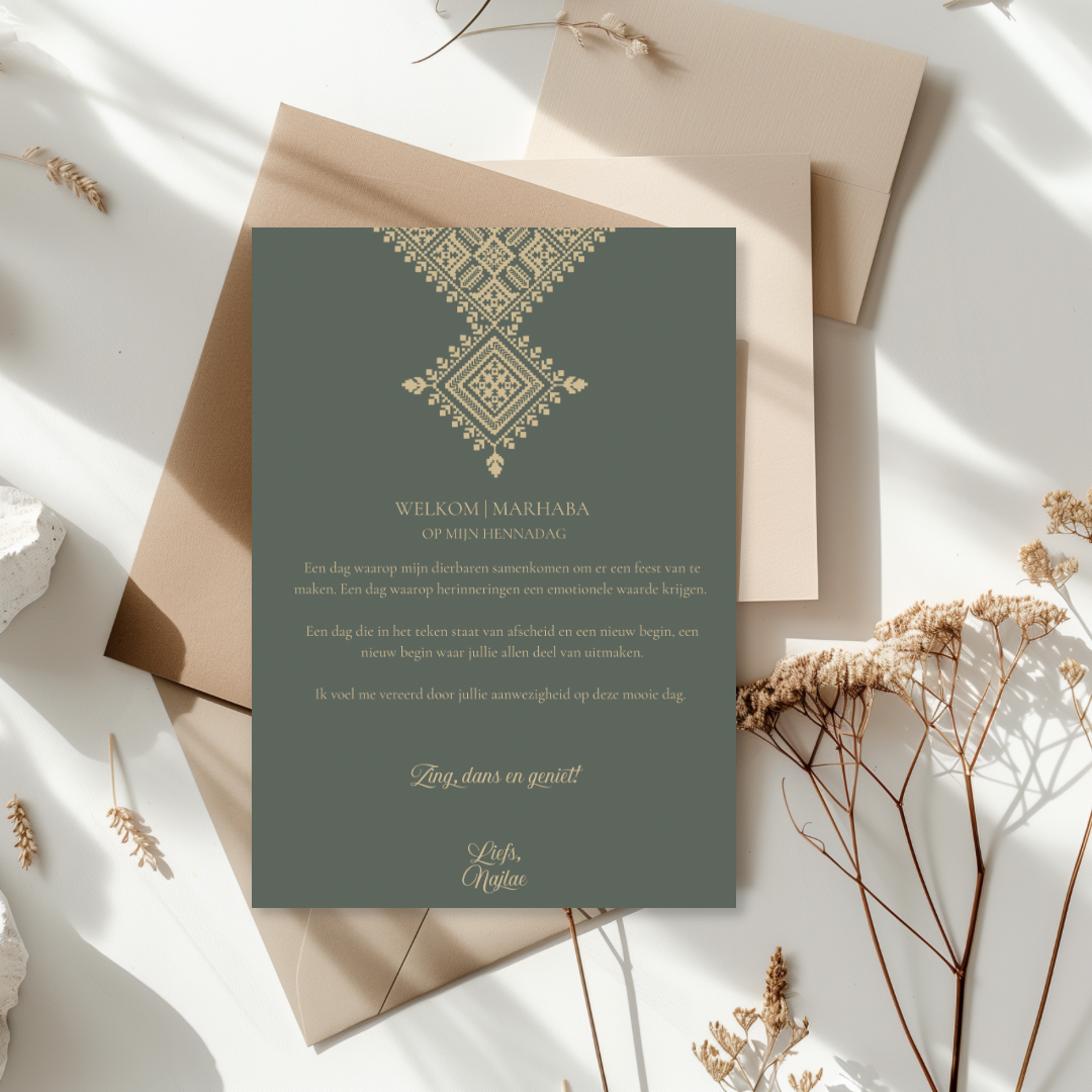 Tafelkaart voor henna met marokkaans fessi ontwerp