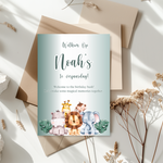 Tafelkaart voor verjaardag met jungle dieren groen ontwerp